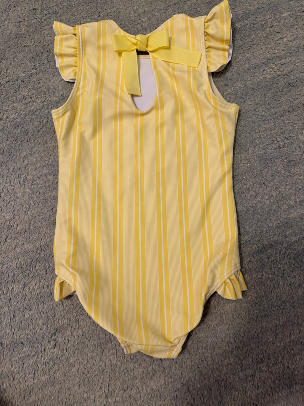 Minnow Yellow Stripe Ruffle Shoulder One-Piece Swimsuit - Picture 3 of 4